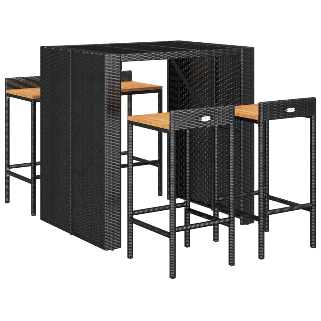 5 Piece Poly Rattan & Solid Acacia Wood Garden Bar Set Black