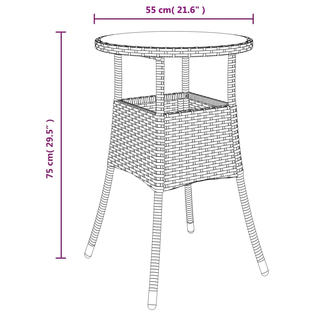 3 Piece Black Poly Rattan Garden Bistro Set with Cushions