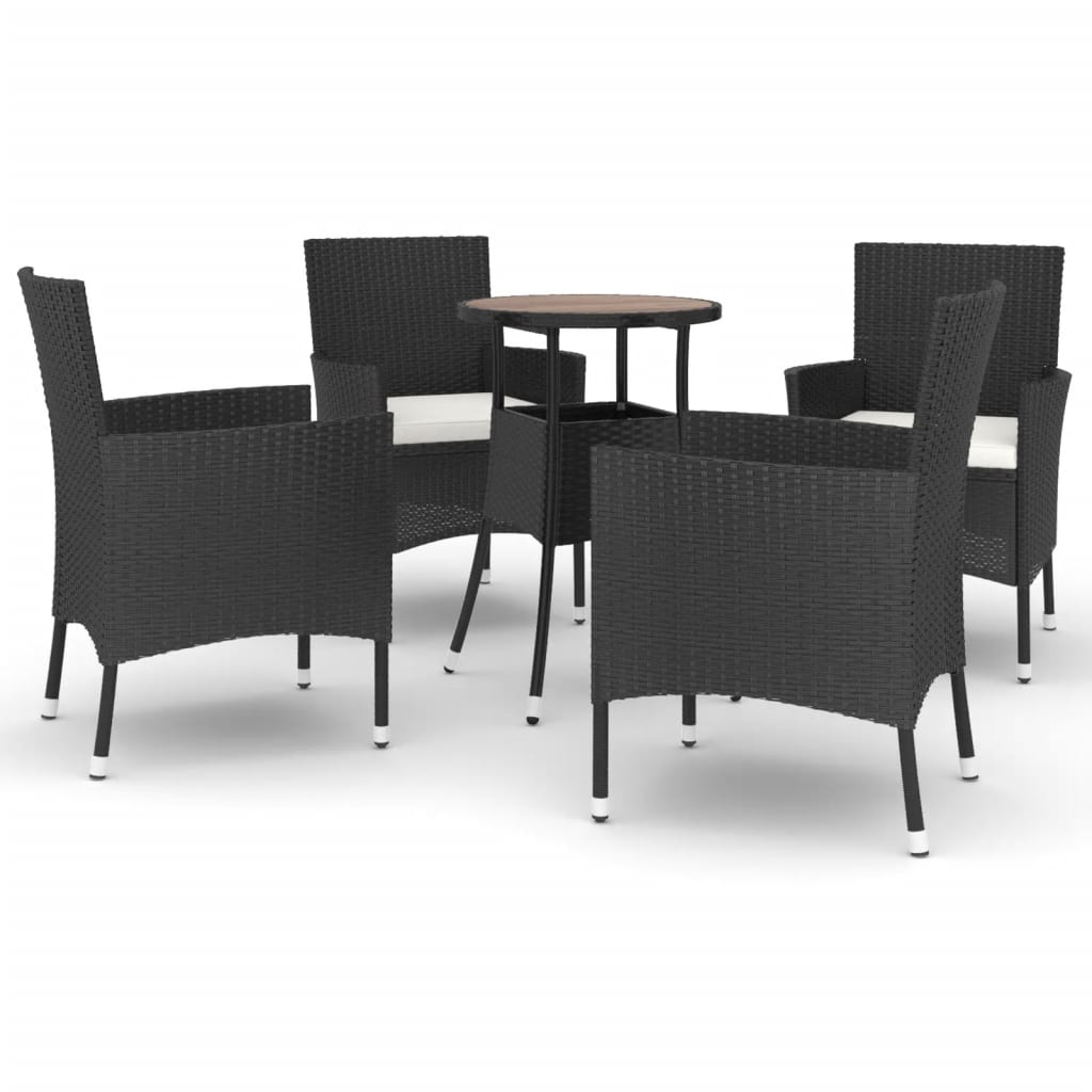 5 Piece Black Poly Rattan Garden Bistro Set with Cushions