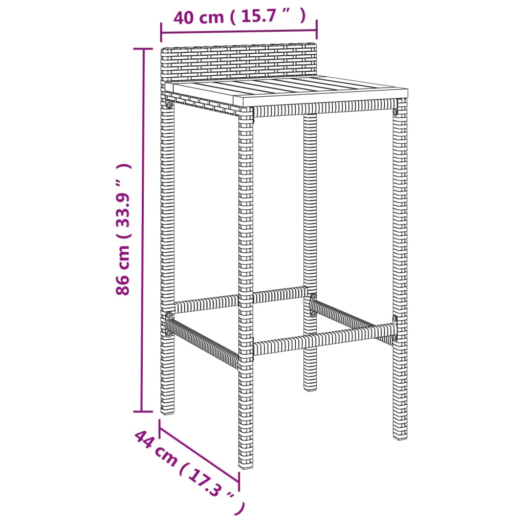  5 Piece Grey Poly Rattan & Solid Wood Garden Bar Set