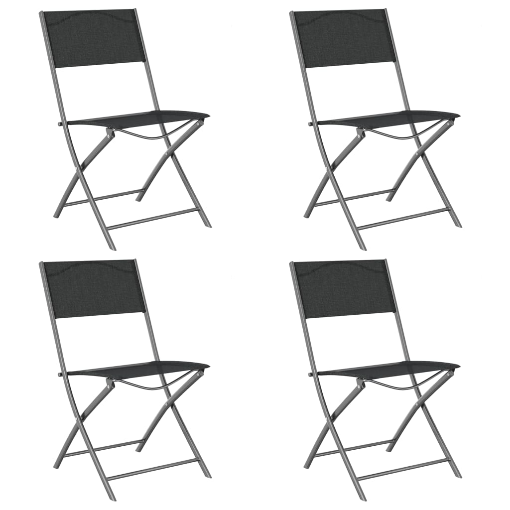  Black Steel and Textilene Folding Outdoor Chairs 4 pcs