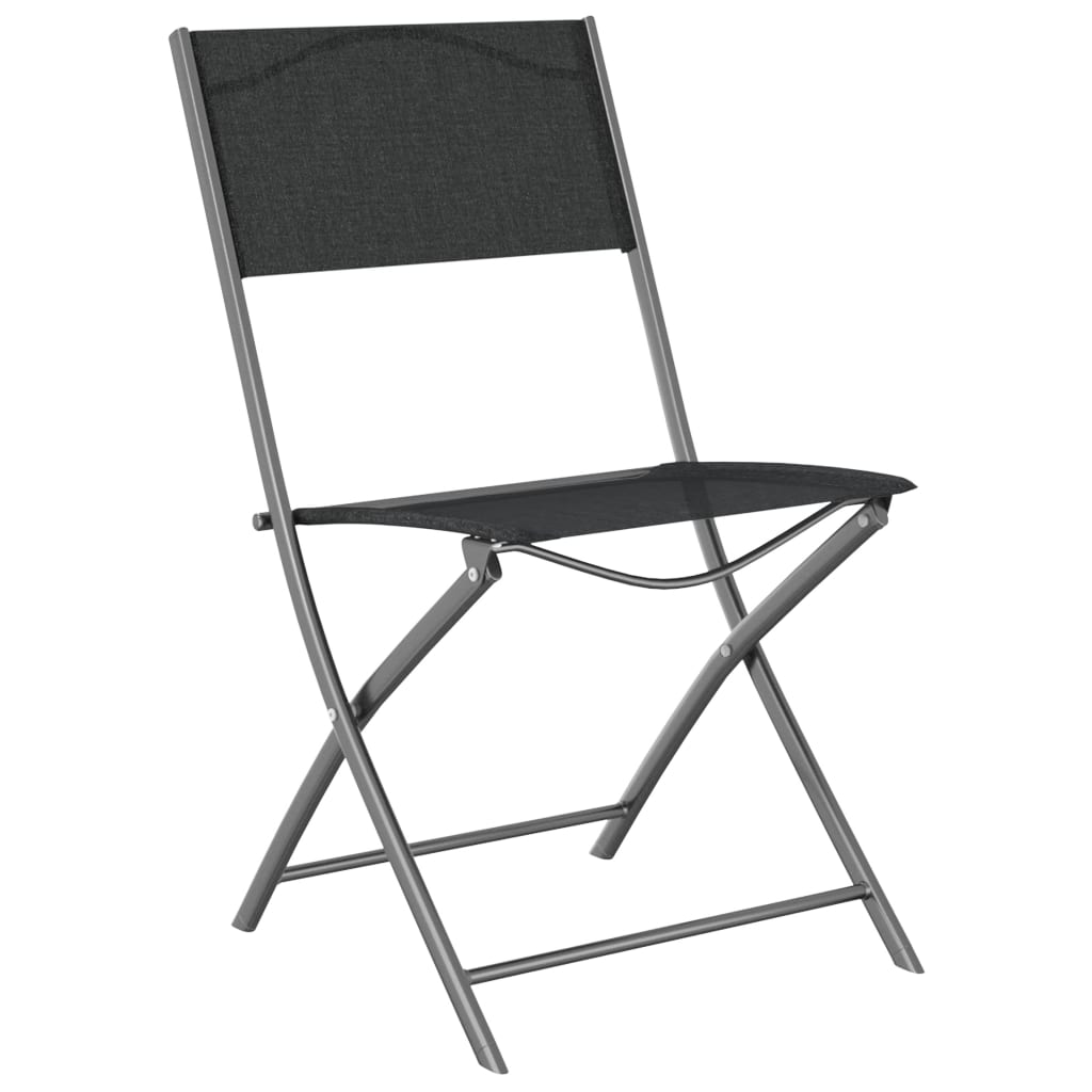  Black Steel and Textilene Folding Outdoor Chairs 4 pcs