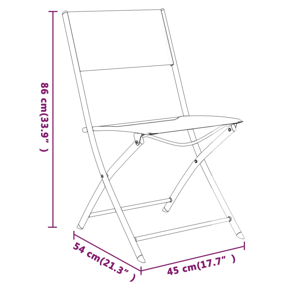  Black Steel and Textilene Folding Outdoor Chairs 4 pcs