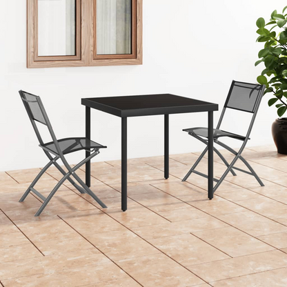 Black Steel and Textilene Folding Outdoor Chairs 2 pcs