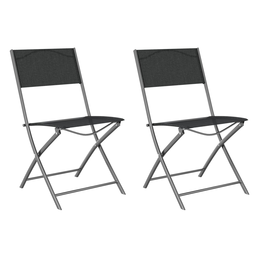 Black Steel and Textilene Folding Outdoor Chairs 2 pcs