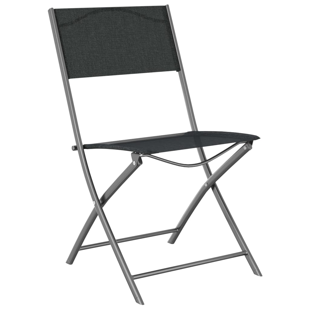 Black Steel and Textilene Folding Outdoor Chairs 2 pcs