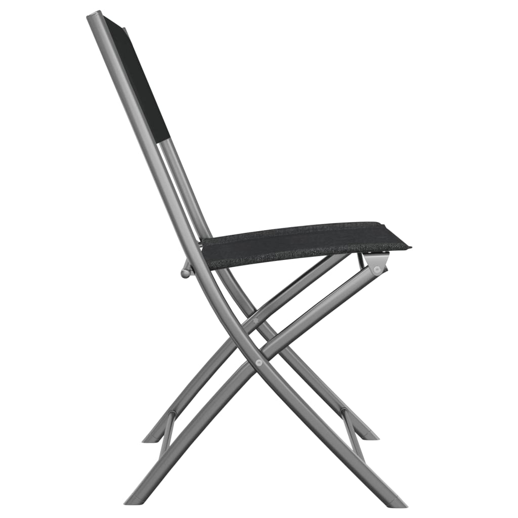 Black Steel and Textilene Folding Outdoor Chairs 2 pcs