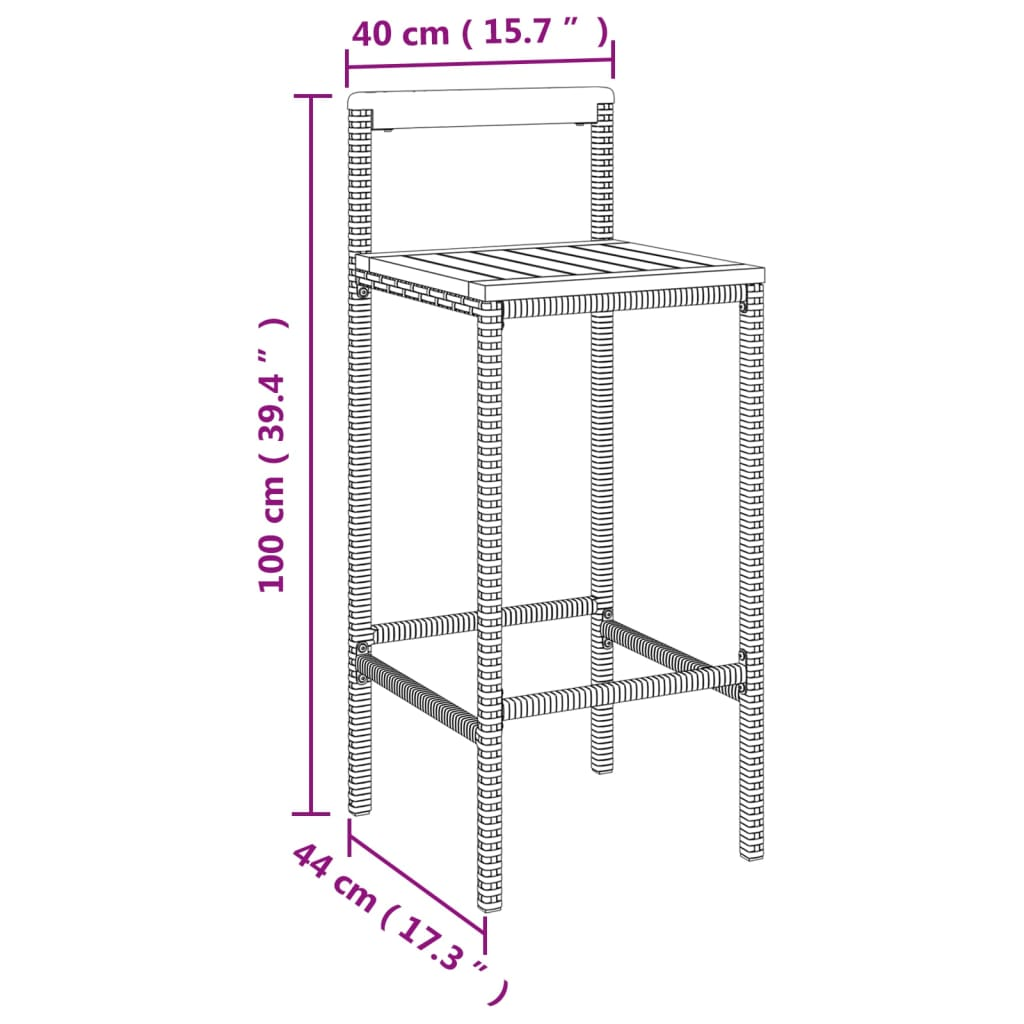 3 Pcs Grey Poly Rattan&Solid Wood Garden Bar Set