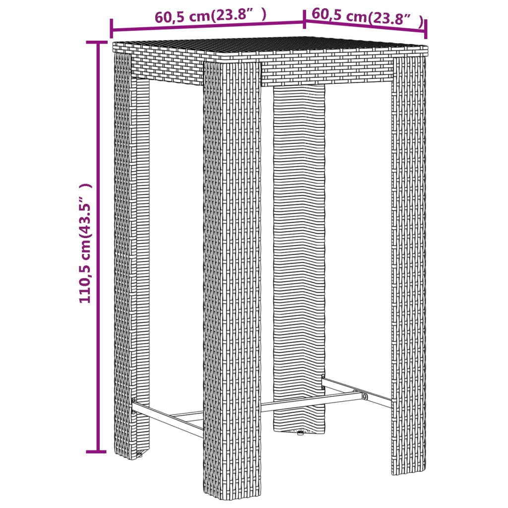 3 Pcs Grey Poly Rattan&Solid Wood Garden Bar Set