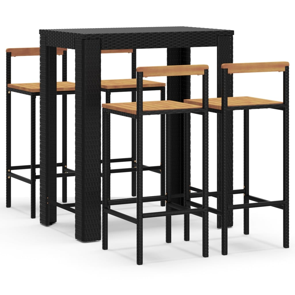 5 Piece Poly Rattan & Solid Acacia Wood Garden Bar Set Black