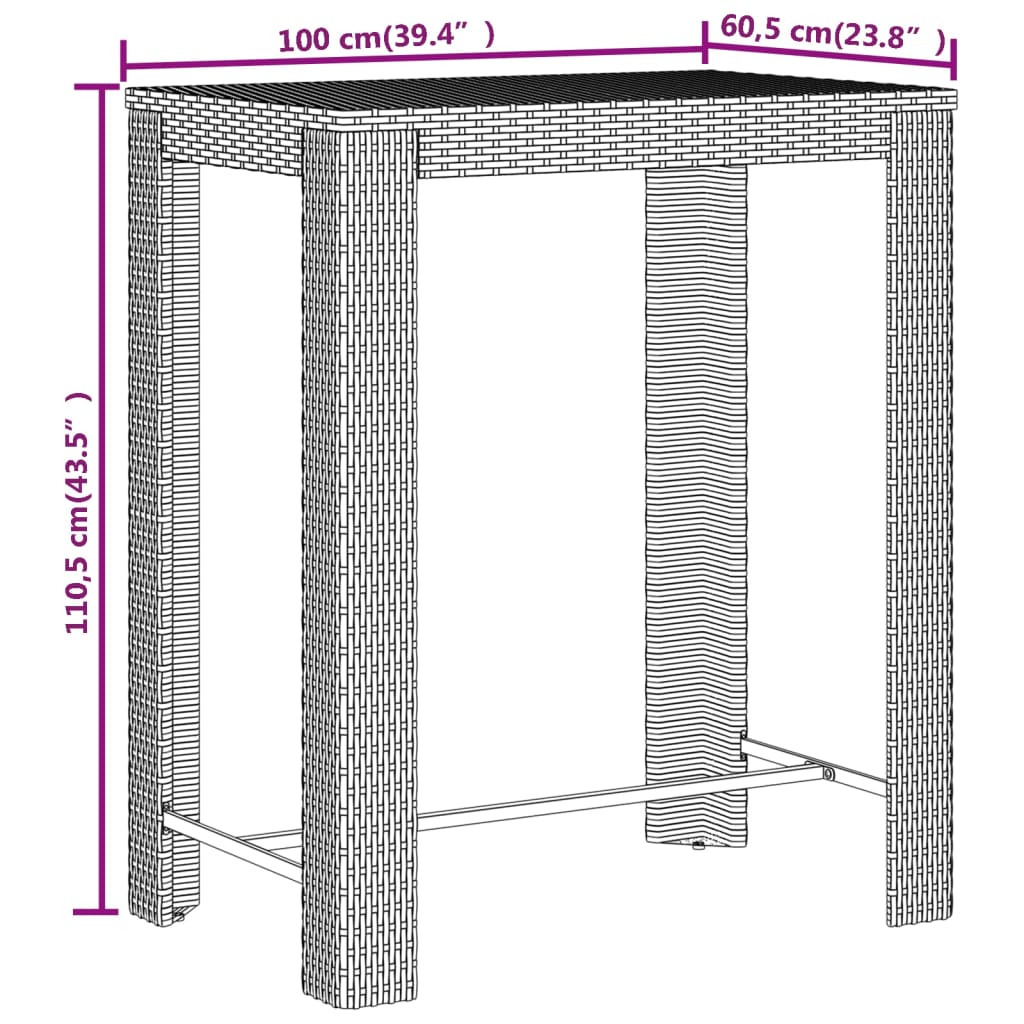 5 Piece Grey Poly Rattan & Solid Acacia Wood Garden Bar Set