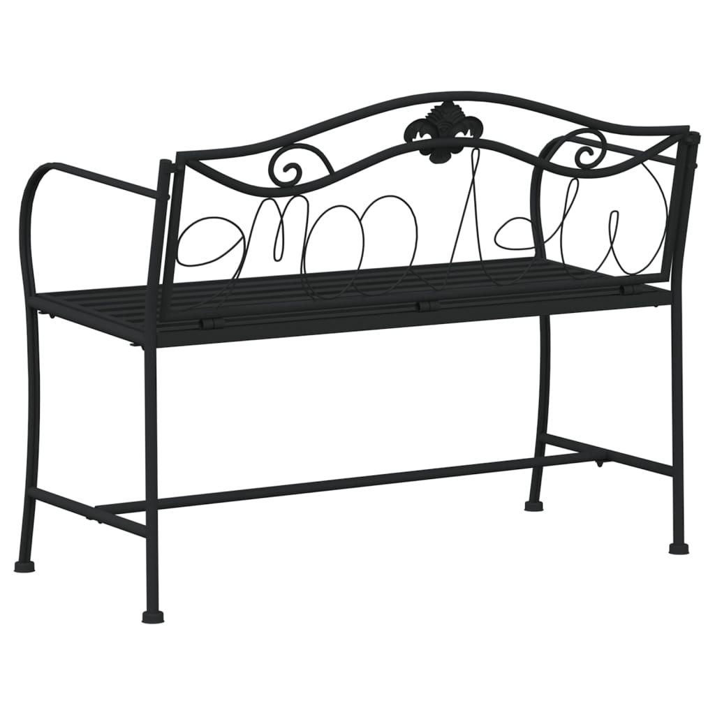 Black Steel 2-Seater Garden Bench 104 cm 