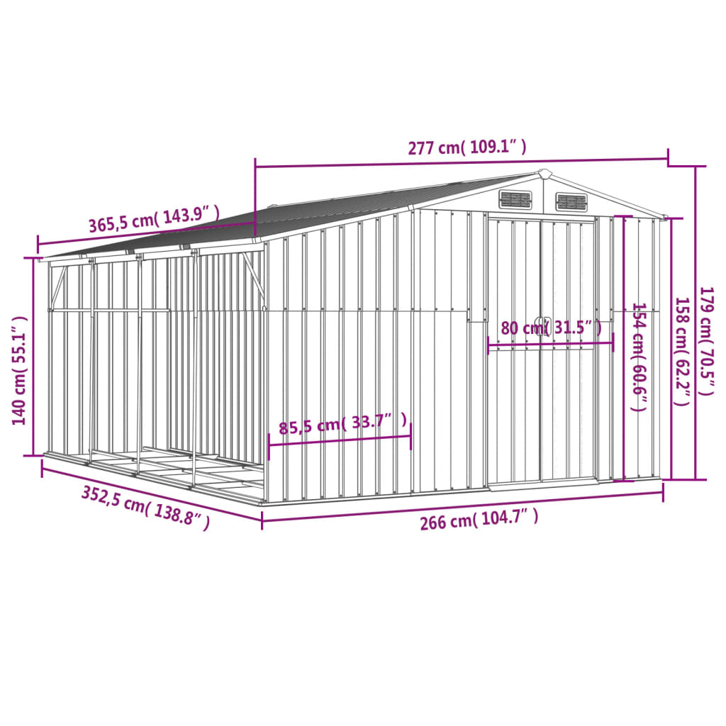 Galvanised Steel Garden Shed Green 277x365.5x179 cm