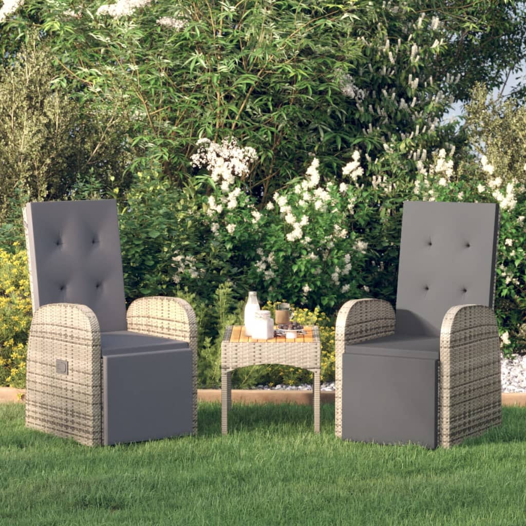 Grey Poly Rattan Reclining Garden Chairs with Cushions 2 pcs