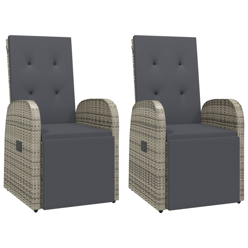 Grey Poly Rattan Reclining Garden Chairs with Cushions 2 pcs