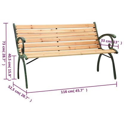 Cast Iron & Solid Fir Wood Garden Bench 116 cm