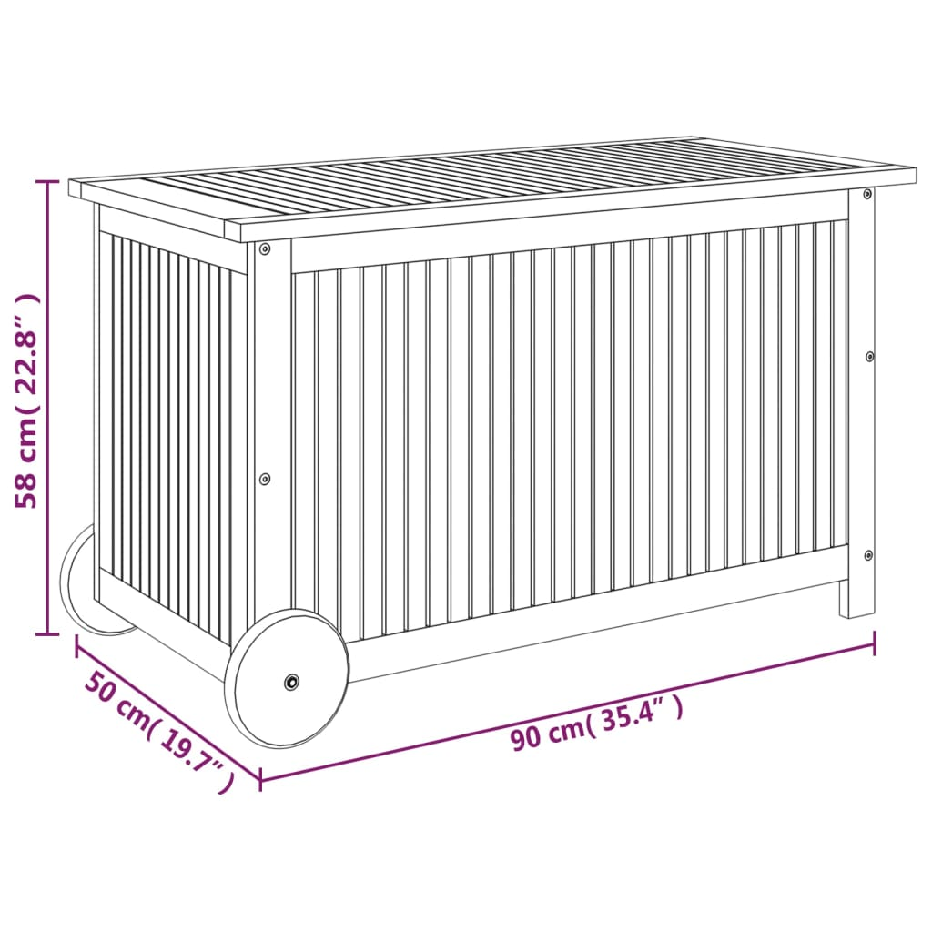 Solid Acacia Wood Garden Storage Box with Wheels 90x50x58 cm