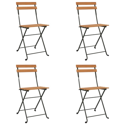 Solid Teak Wood and Steel Folding Bistro Chairs 4 pcs