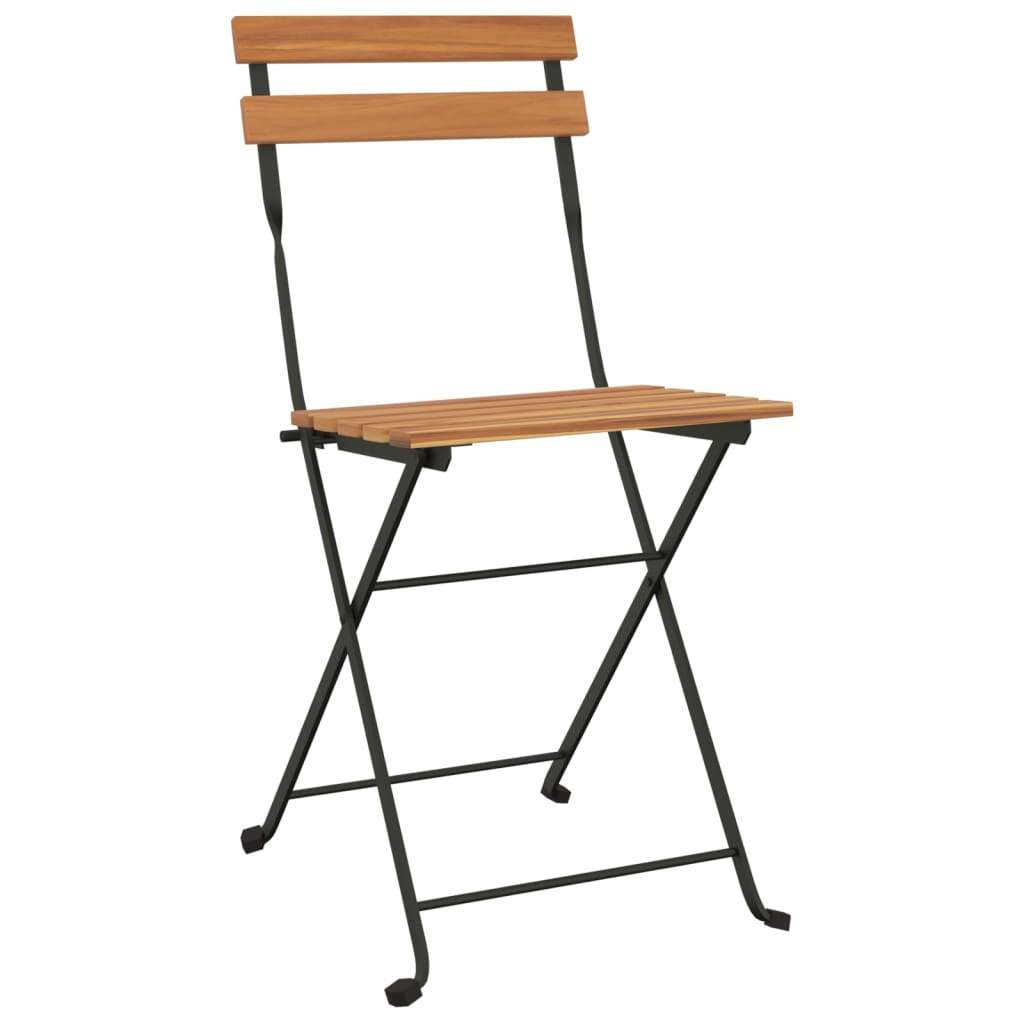 Solid Teak Wood and Steel Folding Bistro Chairs 4 pcs