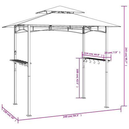 BBQ Gazebo with Side Shelves Anthracite 240x150x243 cm