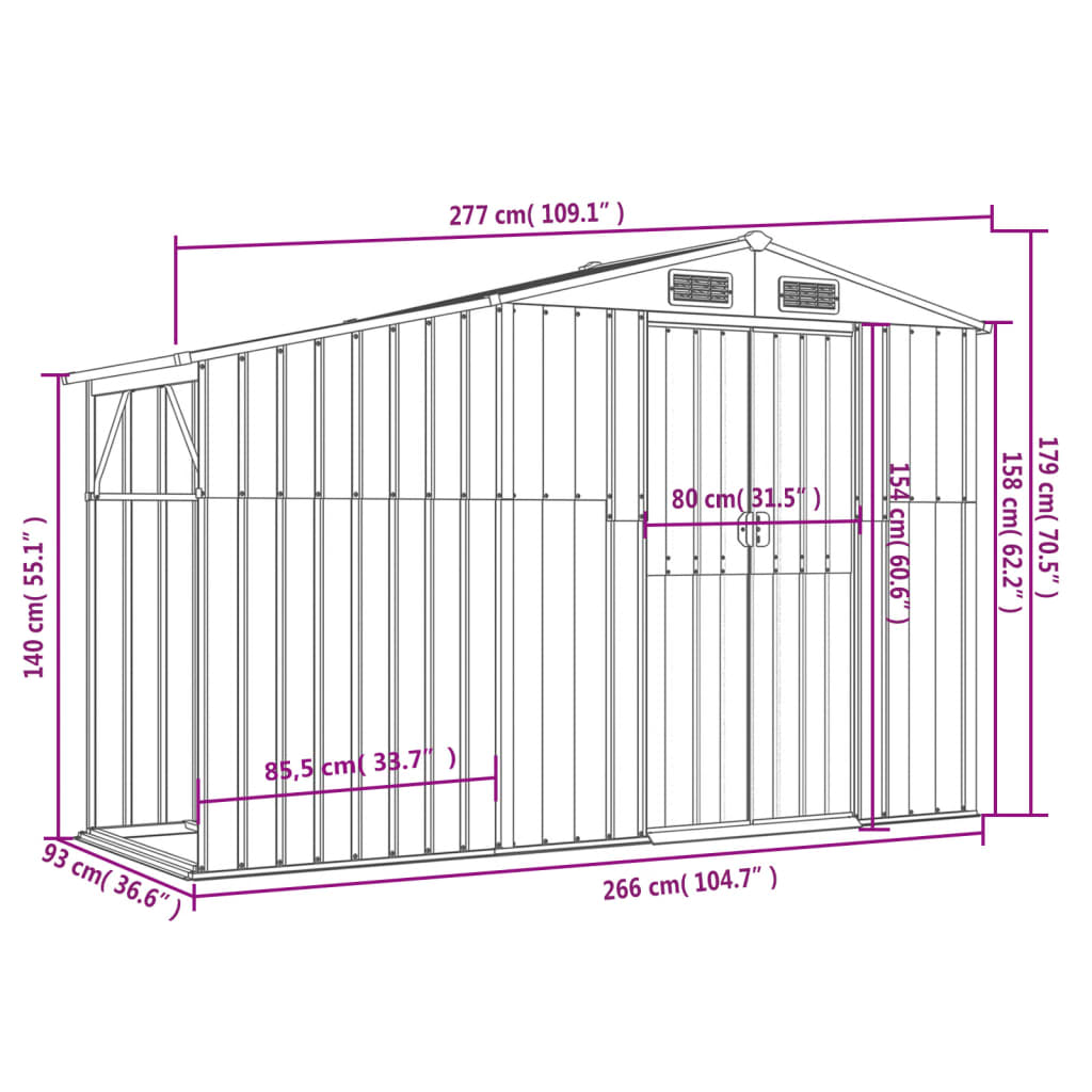 Garden Shed Green 277x93x179 cm