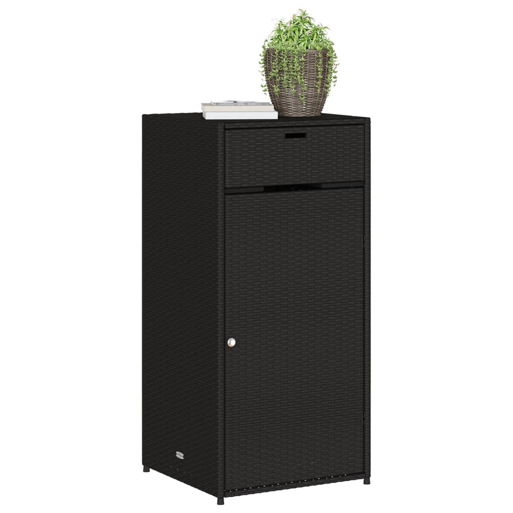 Black Poly Rattan Garden Storage Cabinet 55x55x111 cm