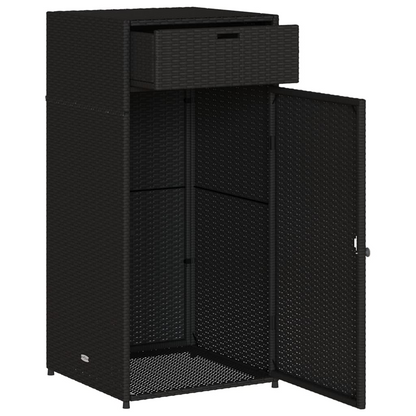 Black Poly Rattan Garden Storage Cabinet 55x55x111 cm