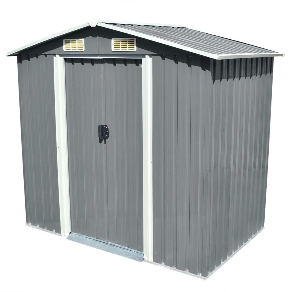 Garden Storage Shed Grey Metal 204x132x186 cm