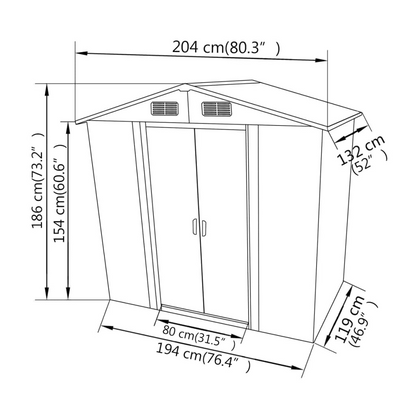 Garden Storage Shed Grey Metal 204x132x186 cm