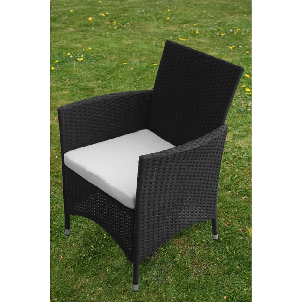 5 Piece Black Poly Rattan Outdoor Dining Set with Cushions