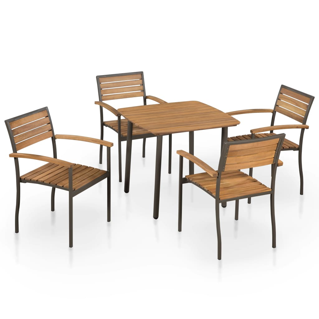 5 Piece Solid Acacia Wood and Steel Outdoor Dining Set