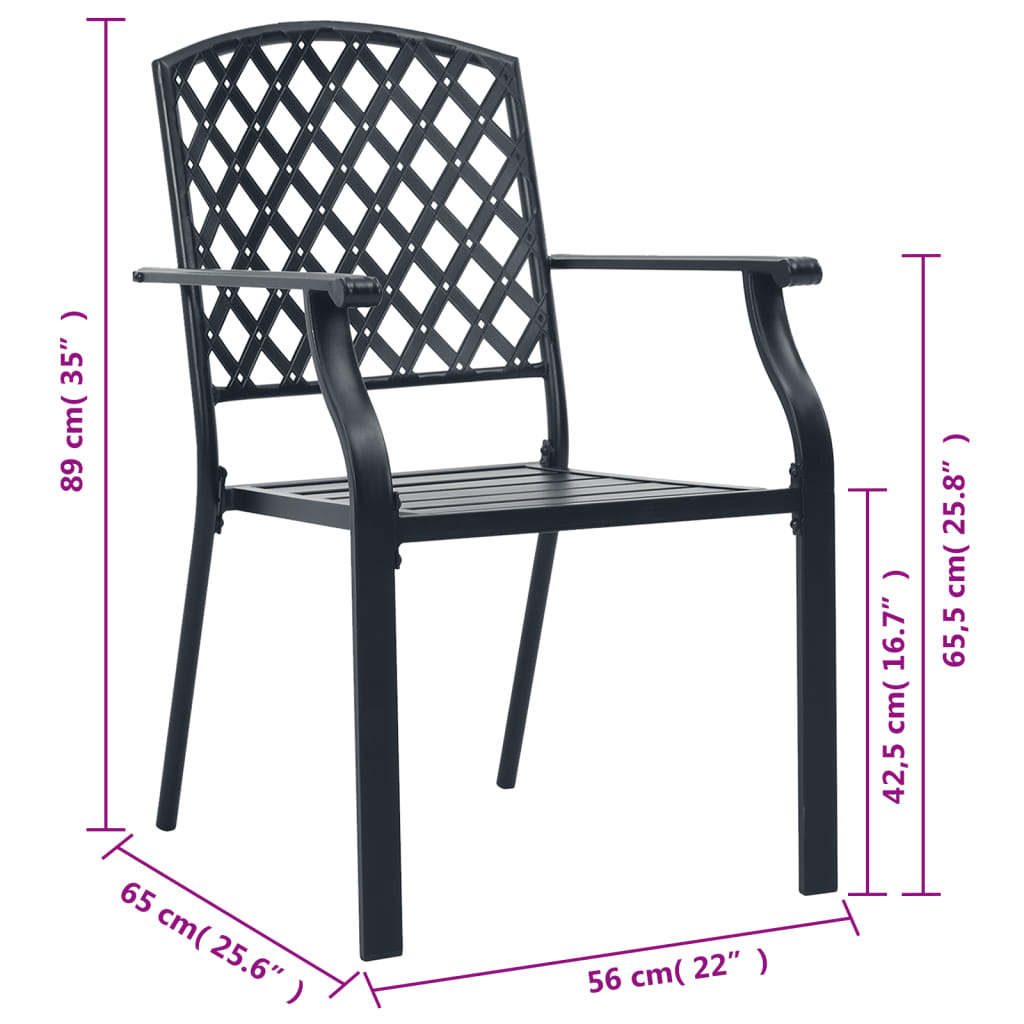 Black Steel Stackable Outdoor Chairs 2 pcs