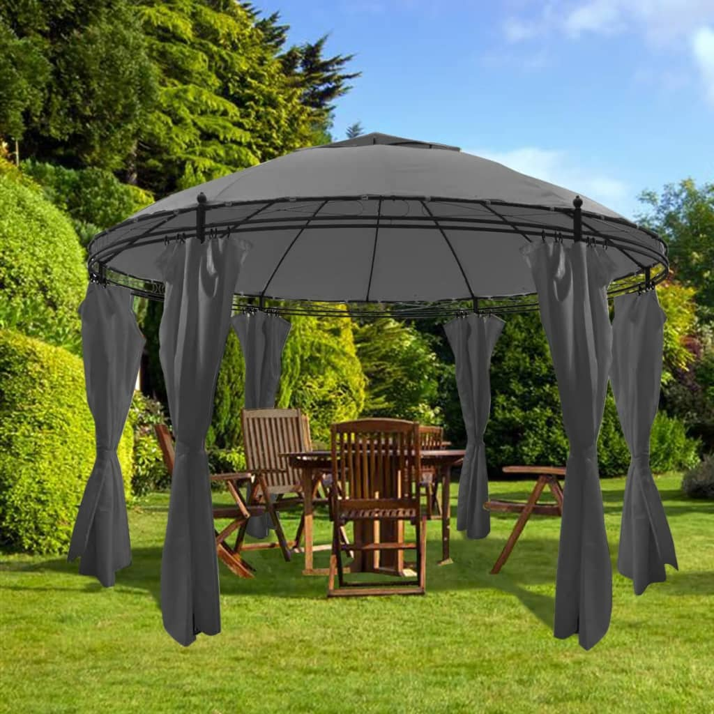 Anthracite Gazebo with Curtains Round