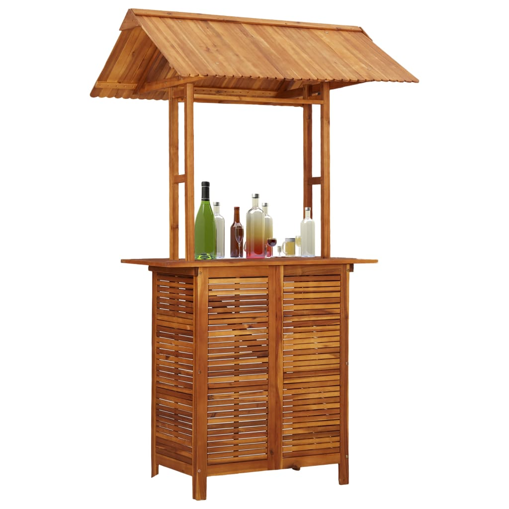 Solid Acacia Wood Bar Table with Rooftop 113x106x217 cm