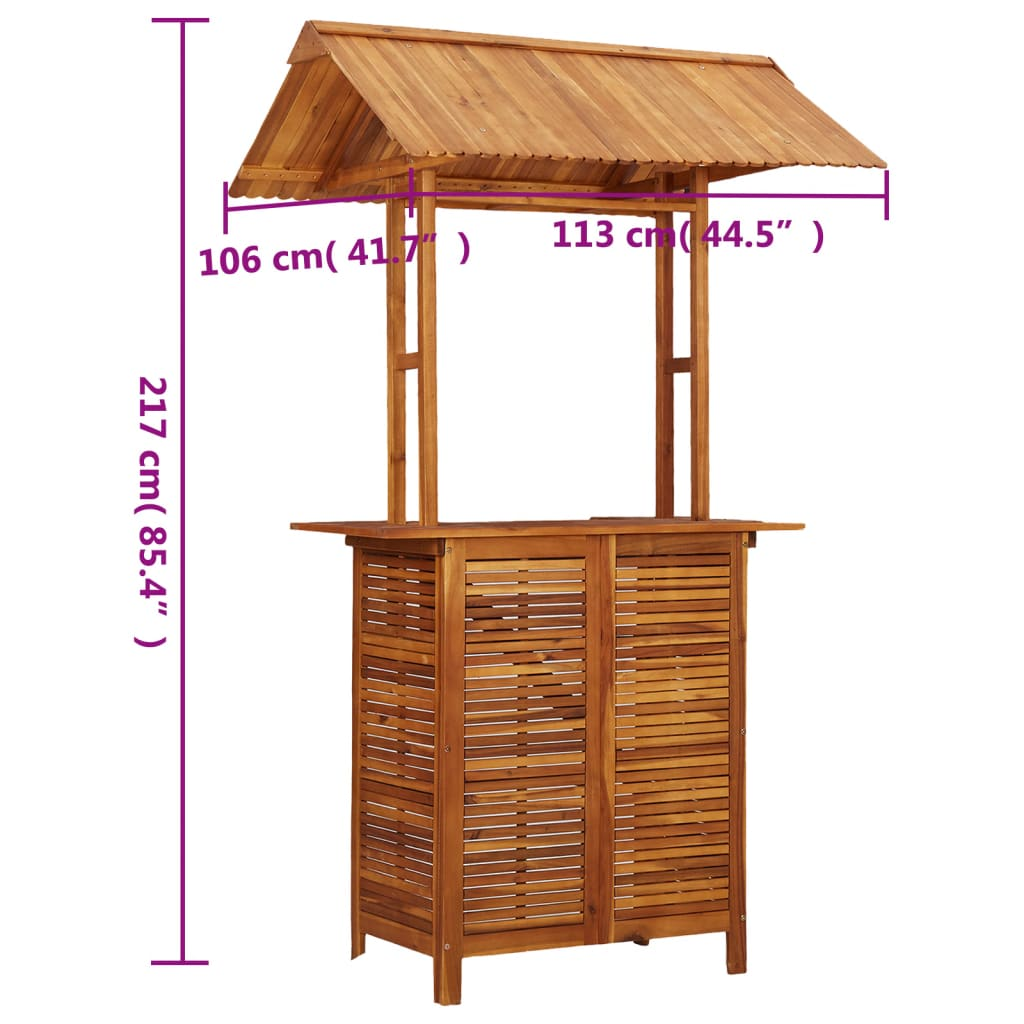 Solid Acacia Wood Bar Table with Rooftop 113x106x217 cm