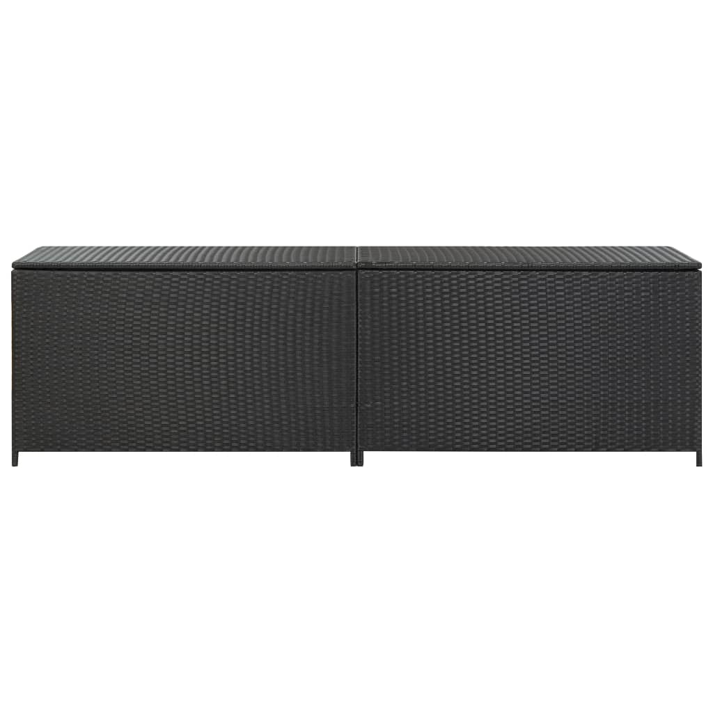 Black Poly Rattan Garden Storage Box 200x50x60 cm