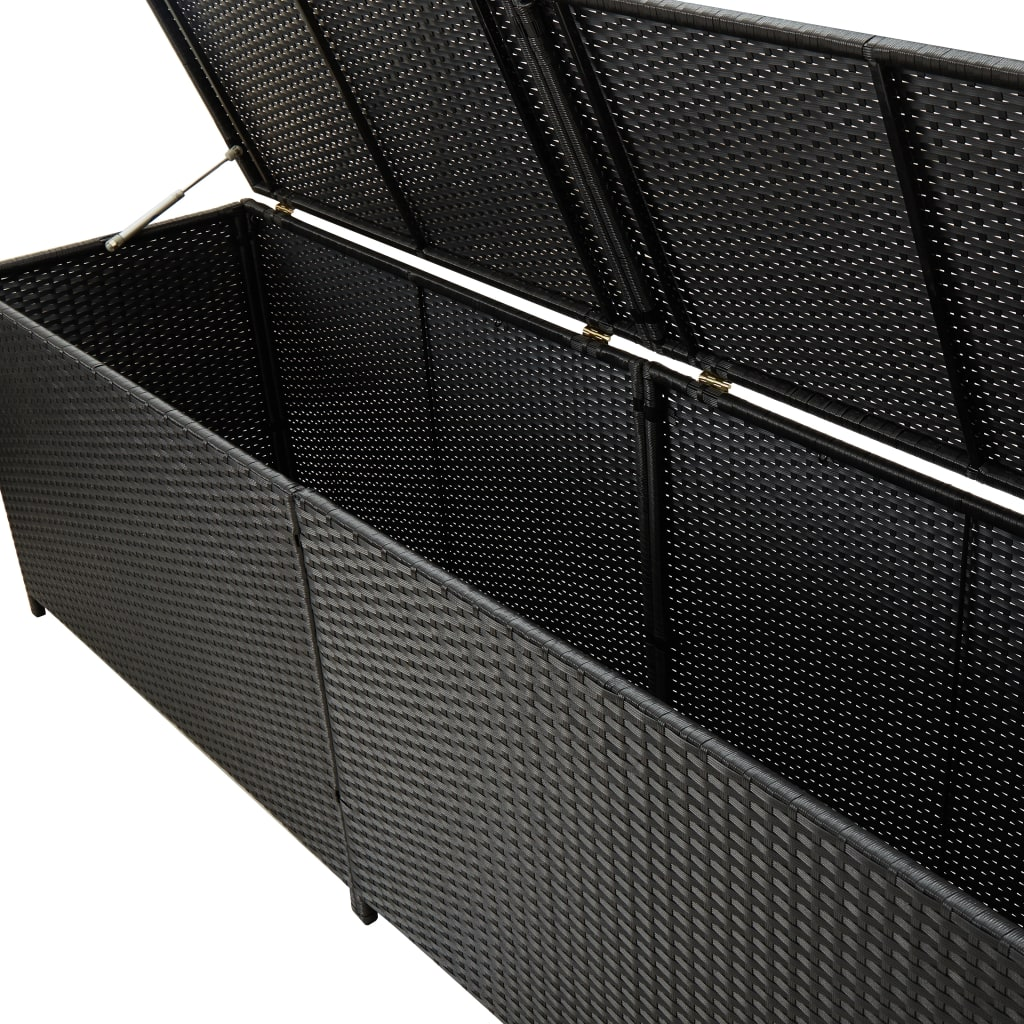 Black Poly Rattan Garden Storage Box 200x50x60 cm