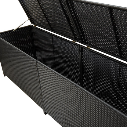 Black Poly Rattan Garden Storage Box 200x50x60 cm