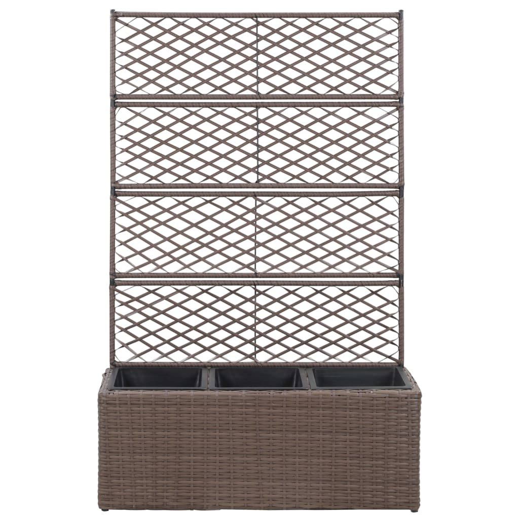 Trellis Raised Bed with 3 Pots, Poly Rattan Brown | Jscapes