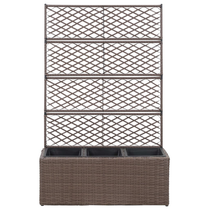 Trellis Raised Bed with 3 Pots, Poly Rattan Brown | Jscapes