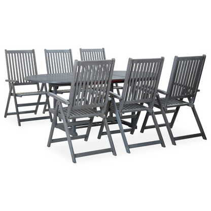 7 Piece Solid Grey Acacia Wood Outdoor Dining Set