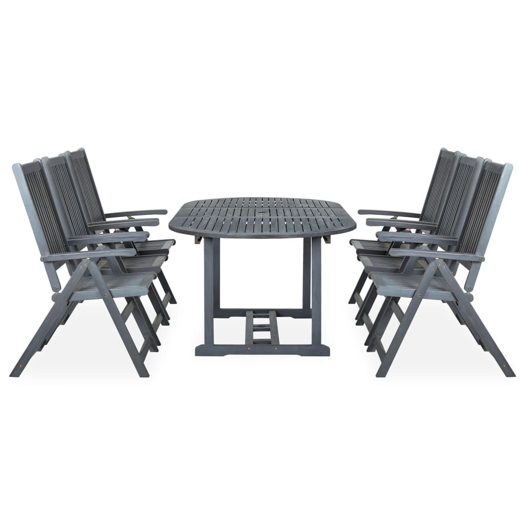 7 Piece Solid Grey Acacia Wood Outdoor Dining Set