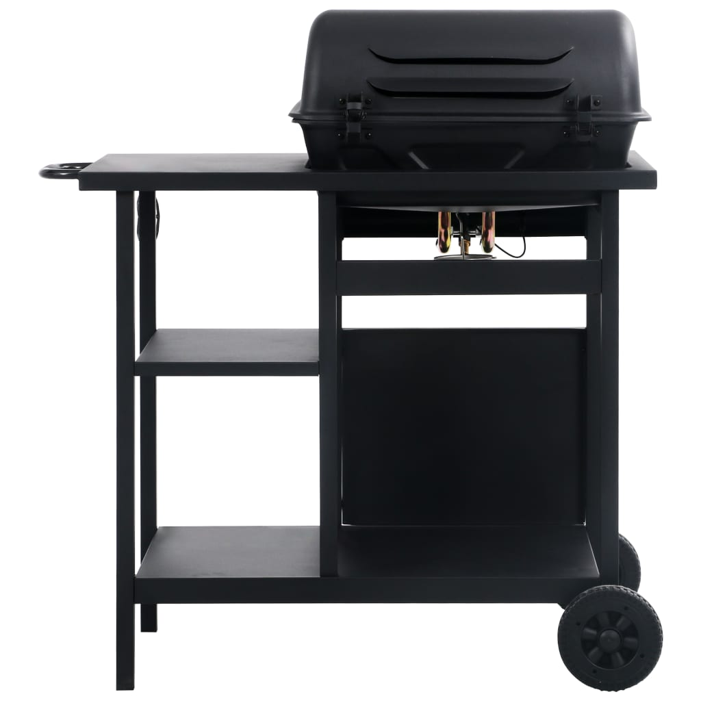 Gas BBQ Grill with 3-layer Side Table Black