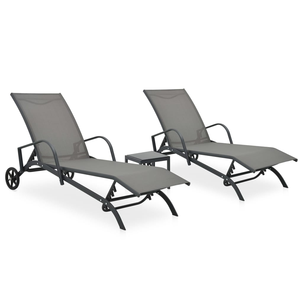  Textilene and Steel Sun Loungers 2 pcs with Table