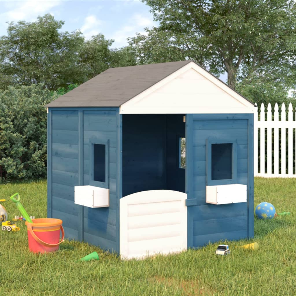  Playhouse with Lockable Door and Flower Pots- Blue