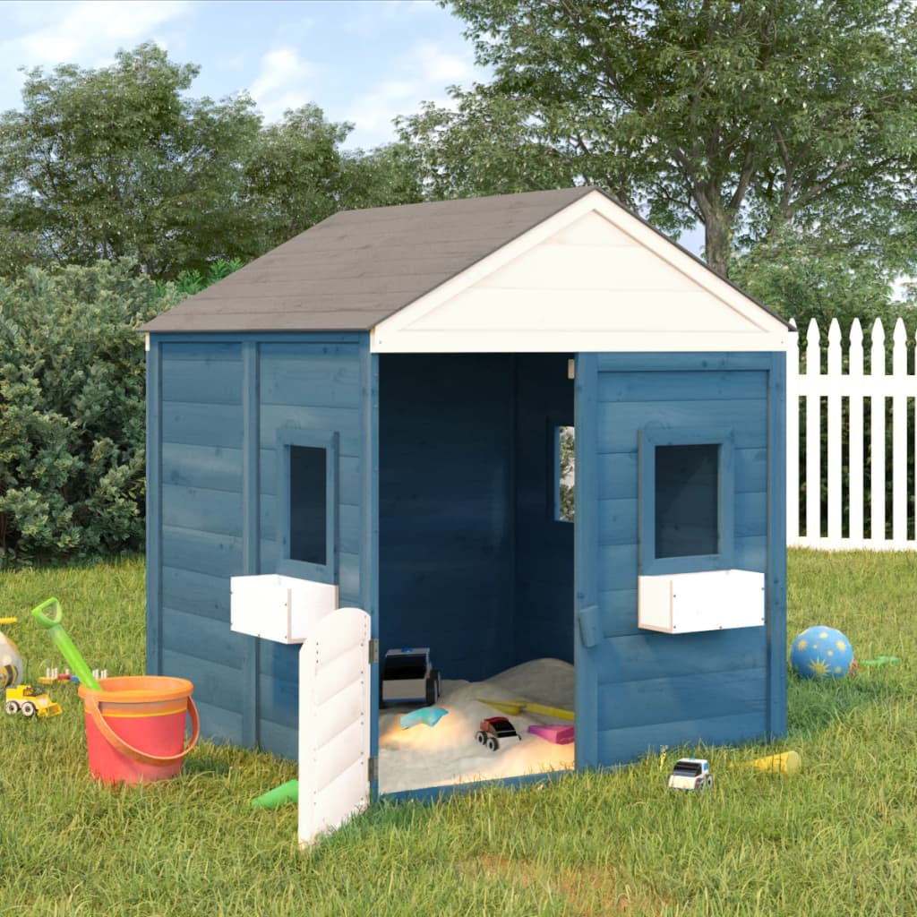  Playhouse with Lockable Door and Flower Pots- Blue