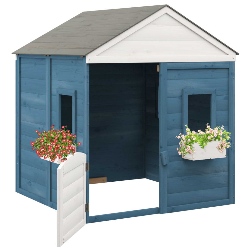  Playhouse with Lockable Door and Flower Pots- Blue