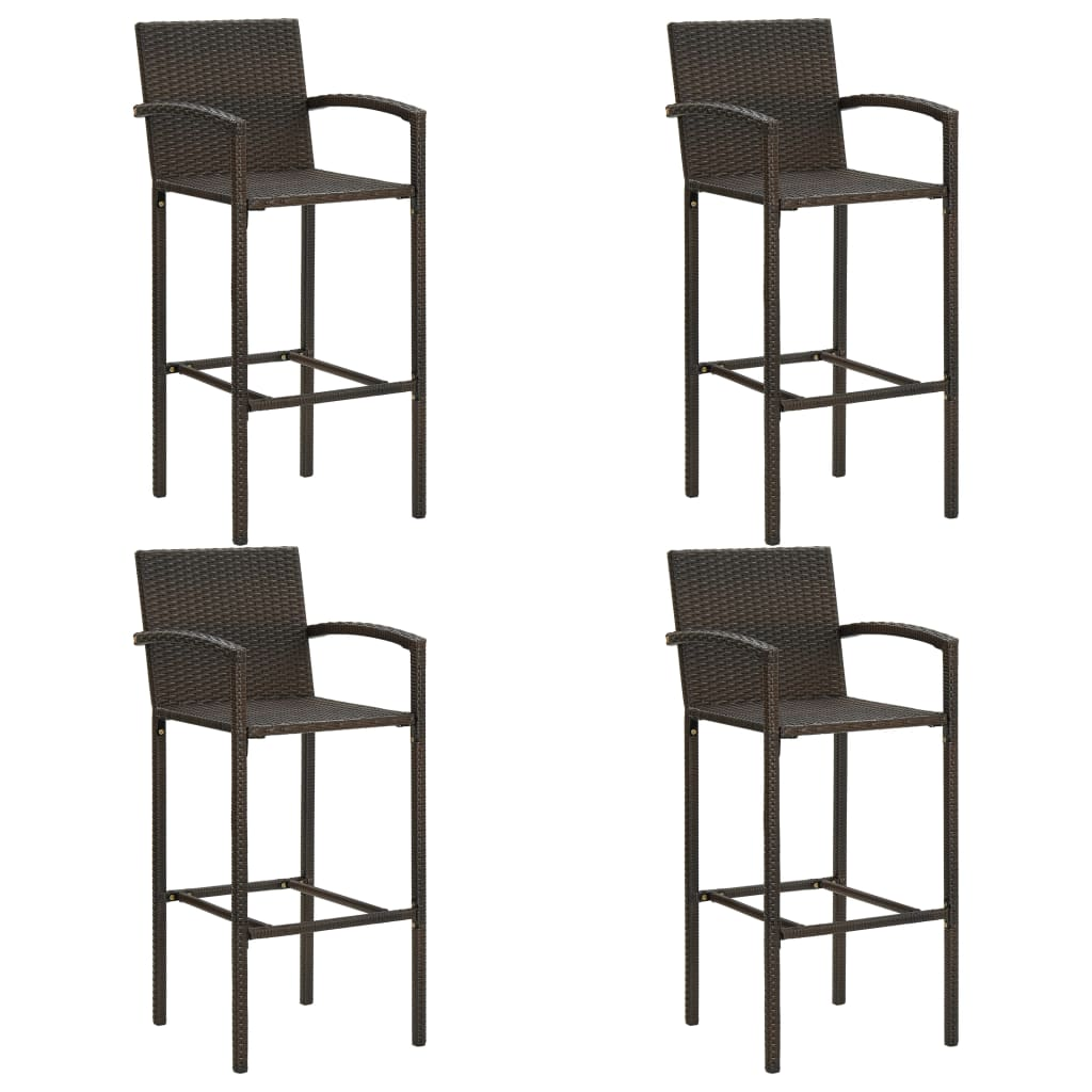 Brown Poly Rattan 5 Piece Outdoor Bar Set with Armrest