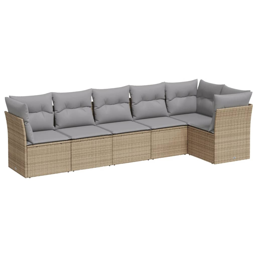  6 Piece Beige Poly Rattan Garden Sofa Set with Cushions