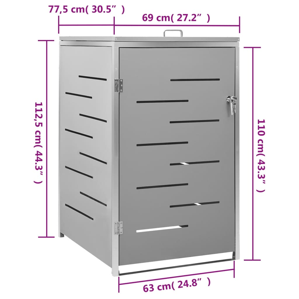 Single Wheelie Bin Shed Stainless Steel